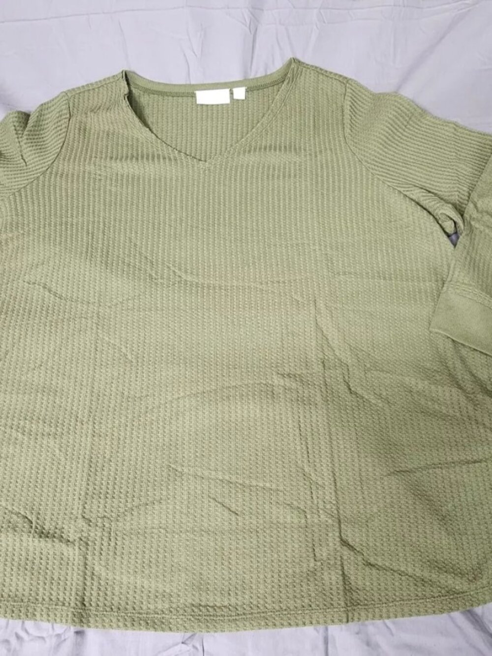 Belle by Kim Gravel 3X Womens Loden Green Waffle Knit V-Neck Long Sleeve Top